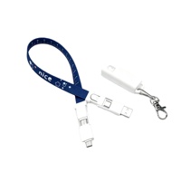 Cordón de Poliéster Personalizado 6 en 1 con Cable USB Tipo C de Carga Rápida PD de 60W, Regalo Promocional con Logotipo para Porta Tarjetas de Identificación