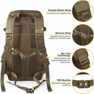Sac à dos tactique en denim 28L avec système MOLLE, fermeture éclair, léger et durable pour la randonnée, l'alpinisme et les voyages - Product Image 5