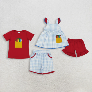 Back to School Kids Toddler Girl Boy <b>Clothes</b> Letter Apple Print Short Sleeve Tops with Plaid Shorts 2pcs Summer Clothing Sets - Product Image 4