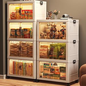 Kitchen Storage Cabinet 4 Tier With Glass Doors Multi Function Pantry Organizer For Kitchen Living Room - Product Image 3