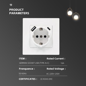 Ngọn lửa chống cháy PC bảng điều chỉnh thiết bị chuyển mạch và ổ cắm Châu Âu Đức Schuko tường ổ cắm cắm với A + C sạc cổng USB DC 5V 2.1A - Product Image 2