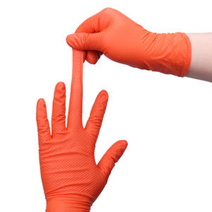Orange Nitril-Gummihandschuhe Schwerlast 100 Stück Einweg Wasserfest Lebensmittelecht Allergikerfreundlich mit Gratisprobe - Product Image 6