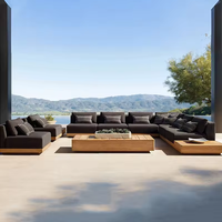 Modular Outdoor Sectional Sofa Set with Quick-Dry Fabric and Solid Teak Base and Plush Cushions for Hotel Resort Garden Patio