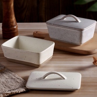 Nouvelle Pâtéière Créative en Céramique Rétro avec Couvercle et Récipient Carré pour Crème, Idéale pour le Stockage du Beurre de Style Occidental à Domicile
