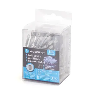 Guirlandes lumineuses LED, alimentées par 3 piles AA, 5 m de long, couleur blanc froid ; idéales pour les décorations intérieures et extérieures. - Product Image 2