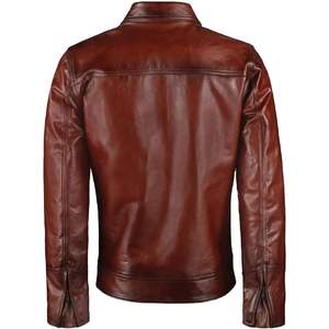 Veste en cuir d'agneau classique pour homme sur mesure, manches longues, coupe-vent, style motard, marron - Product Image 3