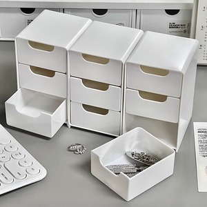 Three <b>Drawer</b> Storage Box Pure White Minimalist Desktop Organizer For Cosmetics And <b>Small</b> Items - Product Image 3