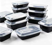 Boîte à lunch jetable en plastique noir épaissi anti-déformation avec couvercle transparent, empilable, compatible micro-ondes, pour plats à emporter