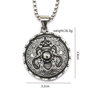 Yunnique-collar con colgante de escudo vikingo de acero inoxidable vintage, medallón de doble cara unisex, regalo, joyería, accesorio de moda - Product Image 5
