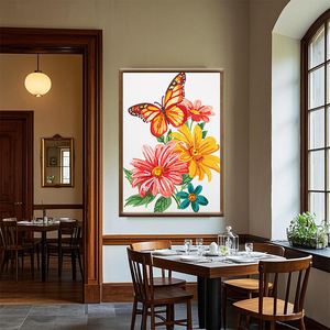 Peinture diamantée sur tissu imprimé de style moderne Vente en gros de fleurs et de papillons Art mural pour la maison, hôtel ou <span class=keywords><strong>caf</strong></span>é Accrochage facile - Product Image 3