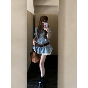 Camisa de Mezclilla a Rayas Azules para Mujer, Corte Regular, Estilo Vintage Chic, Manga Larga, con Botones, Transpirable, para Uso Diario - Product Image 5