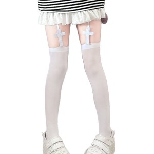 Black Cross Suspender Over The Knee Stockings 5D Ultra Thin Transparent Gothic Style Women's Fashion - Product Image 5