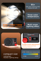 Lanterne LED GZHM 180W CRI 95+ blanc chaud/froid, monture Bowens, lumière continue télécommandée pour studio, vidéo et diffusion en direct