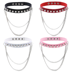 Collier ras du cou punk gothique à chaîne à maillons, fait main en métal et cuir avec rivets, pour anniversaires et style Harajuku - Product Image 1