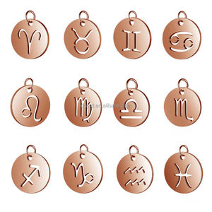 Pendentif <span class=keywords><strong>Horoscope</strong></span> Creux en Acier Inoxydable Plaqué Or 18K avec 12 Signes du Zodiaque, Breloques Personnalisées pour Fabrication de Bijoux DIY, avec Logo <span class=keywords><strong>Personnalisé</strong></span> - Product Image 3