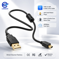 Câble USB 2.0AM vers Mini 5 broches LUNGKAY personnalisé, avec noyau en poudre de fer plaqué or, pour moteurs industriels, servomoteurs, équipements médicaux