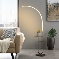 Lampadaire Arc Doré Moderne Nordique avec Tablette Intégrée, Luminaire de Chevet pour Chambre et Lampe LED d'Angle pour Salon