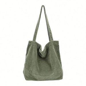 Bolso Bandolera de Corduroy Verde para Mujer, de Gran Capacidad, Estilo Casual, para Compras Diarias - Product Image 1