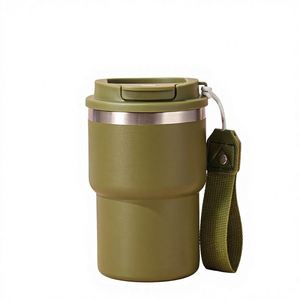 Vaso de Viaje Reutilizable Ecológico, Libre de BPA, de Doble Pared, de Acero Inoxidable, Aislado al Vacío, con Correa de Cuerda - Product Image 1