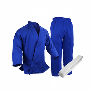 Uniforme Kimono de Karate Unisex personalizable aprobado por la WKF azul con cinturón blanco (algodón polivinílico) - Product Image 2
