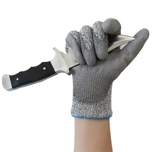 Уровень 5 HPPE противоскользящие защитные кухонные край Нескользящие порезостойкие перчатки с полностью ориентированной нитью, покрытая Полиуретаном