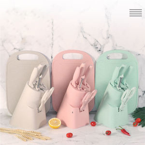 Lot de 7 couteaux de cuisine et planche à découper en paille de blé verte LT030 pour légumes - Vente en gros - Product Image 3