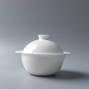 Tazón de Cerámica Blanco para Palomitas de Maíz, 260 ml, Tazón para Sopa con 2 Asas, Olla Redonda para Estofar con Tapa para Restaurante - Product Image 2