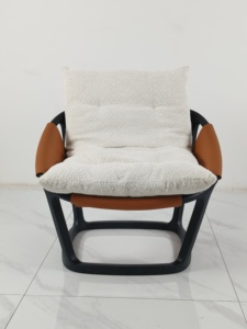 Dormitorio Sala de estar Cómodo Sillín naranja Microfibra Madera Cuero Ocio Sillón <span class=keywords><strong>con</strong></span> reposapiés - Product Image 3