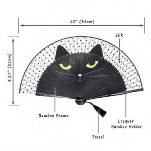 Cartoon Cat Handheld Folding Silk Bamboo Fan for Women <b>Small</b> Japanese Style for Party Favour or Wedding Decorations - Product Image 2