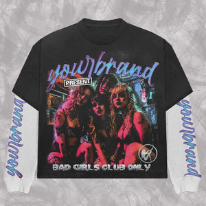 T-shirt Oversize con Stampa Grafica Personalizzata Effetto Consumato, Ricamo, Vestibilità Regolare, Lavaggio Acido, Maniche a Doppio Strato Patchwork - Product Image 5