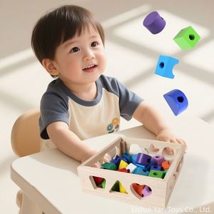 Bloques de Enhebrar y Apilar para Niños Pequeños con Caja, Kit de Números y Formas para que los Bebés y Niños Ejerciten la Motricidad Fina - Product Image 2