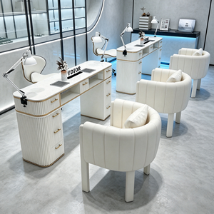 Ensemble de table à ongles rose cannelée avec plateau en marbre, bureau de manucure pour salon de beauté avec tiroirs, poste de travail moderne pour salon de beauté avec accessoires assortis - Product Image 4