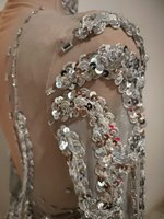 Robe courte sexy à manches longues en paillettes argentées et cristaux pour soirée en boîte de nuit, robe de cocktail, robe fourreau, robe de soirée, tenue de spectacle