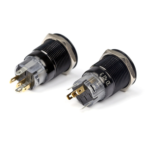 19mm Enganche 1NO1NC SPDT <span class=keywords><strong>ON</strong></span>/<span class=keywords><strong>Off</strong></span> Carcasa negra Verde <span class=keywords><strong>12V</strong></span> Interruptor de encendido Interruptor de botón pulsador de metal negro - Product Image 3