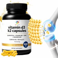 Capsules personnalisées OEM de Vitamine D3+K2 120mcg avec Magnésium, Zinc, B6 pour soutenir la santé immunitaire et l'absorption et l'utilisation du Calcium