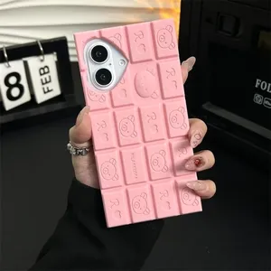 Casing silikon iPhone, untuk iPhone 15 14 13 12 Pro Max 11 16 Pro Max cokelat beruang kucing 3D kartun casing ponsel lucu penutup silikon lembut - Product Image 2