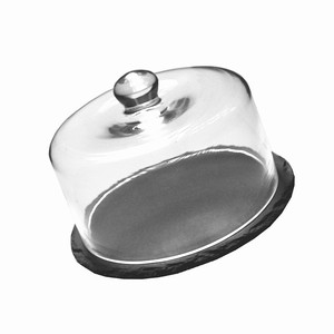 Pedido por correo Producto de Navidad Venta caliente Venta superior Cúpula de <span class=keywords><strong>vidrio</strong></span> Tablero de queso de <span class=keywords><strong>pizarra</strong></span> redonda <span class=keywords><strong>negra</strong></span> y plato para fiesta en casa - Product Image 4