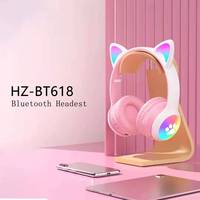 Casque sans fil HZ-BT618 pour enfants avec oreilles de chat lumineuses LED, écouteurs à transducteur électrostatique à faible latence pour le gaming