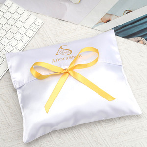 Custom Logo <b>White</b> Satin <b>Envelope</b> Silk Bag with Bow Wigs Hair Extensions Packaging for Jewelry Shoe Pouch Clothes Flap Dust Bag - Product Image 4