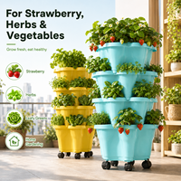 Jardinière mobile créative verticale empilable pour fraises, avec base à roulettes, en plastique durable, jardinières à niveaux écologiques pour la maison