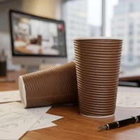 Gobelets en papier ondulé écologiques de 8 à 16 oz avec couvercle, personnalisables, isolés et jetables pour salons de café et galeries d'art