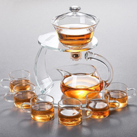 Service à thé en verre borosilicate écologique avec couvercle rotatif magnétique semi-automatique