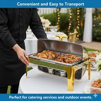 Chauffe-Plat Électrique de Luxe Doré pour Buffet, Ensemble Hôtelier, Plat de Présentation en Acier Inoxydable pour Banquet et Traiteur