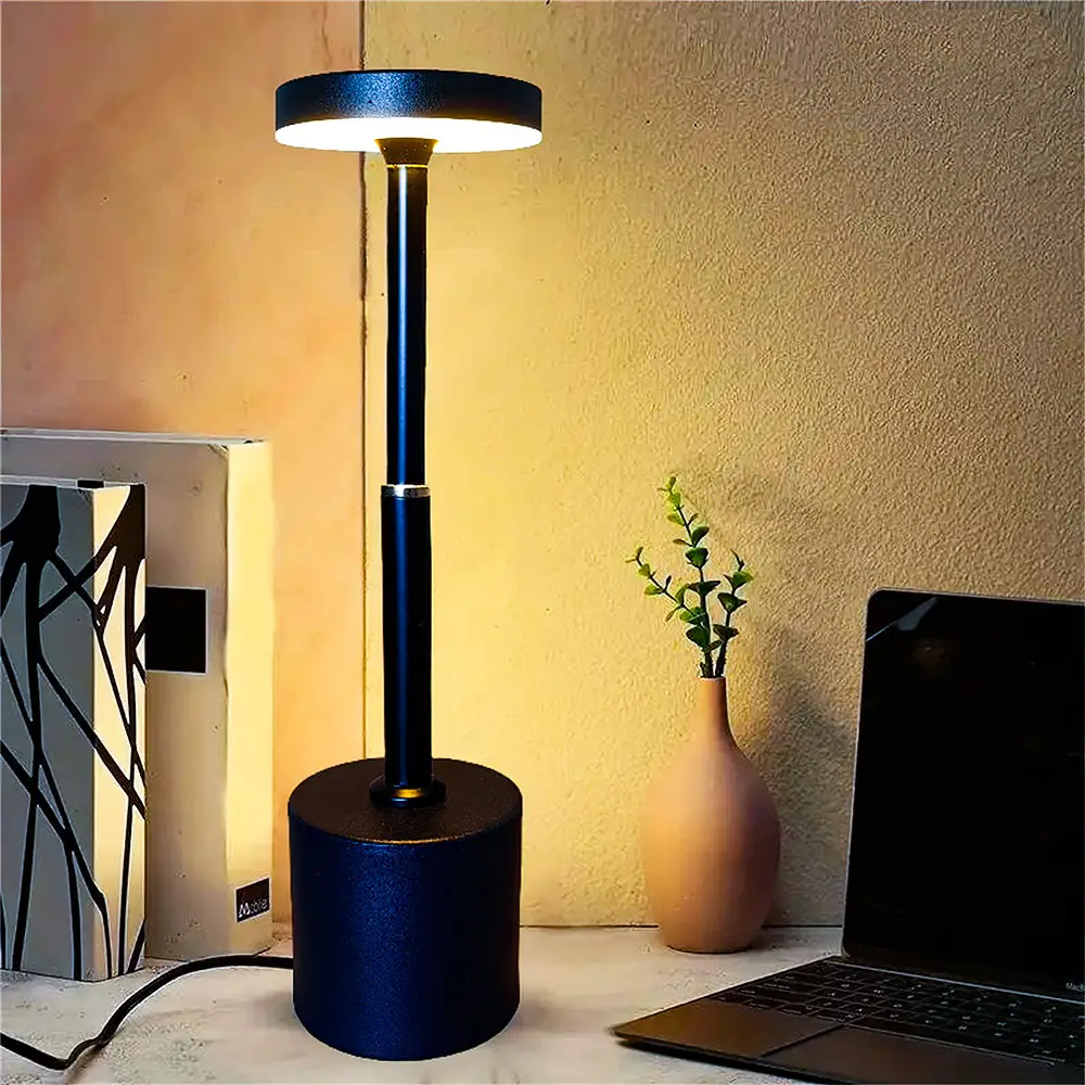 Touch Control LED Night Light Three Color Temperatures USB Charging Black Metal Material