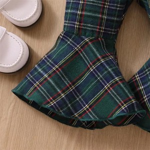 Jumpsuit celana flanel bayi perempuan, celana flanel Natal kotak-kotak hijau merah Vintage keseluruhan Suspender Natal Anak perempuan 0-4 tahun - Product Image 5