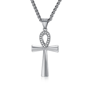 Ankha <b>Cross</b> Necklace Pendant Stainless Steel Channel Setting Diamond Encrusted For Men Gift Jewelry - Product Image 5