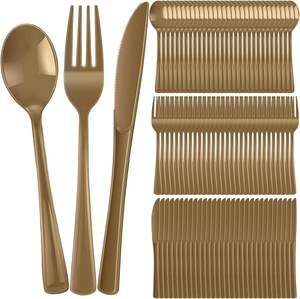 gold Color Spoon Multi Coloured Formal Reflections Plastic <b>Cutlery</b> - Product Image 1