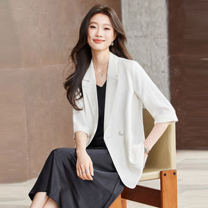 Traje de verano profesional para mujer, estilo fino y elegante, con botones decorativos - Product Image 3