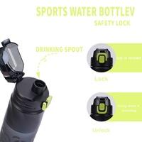 Bouteille de boisson minimaliste droite en PC givré quatre couleurs de 900 ml, réutilisable, anti-fuite, avec verrou de sécurité