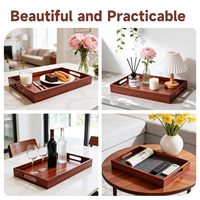 Plateau de service en bois d'acacia avec poignées, plateau multi-usages pour table basse, ottoman, petit-déjeuner au lit